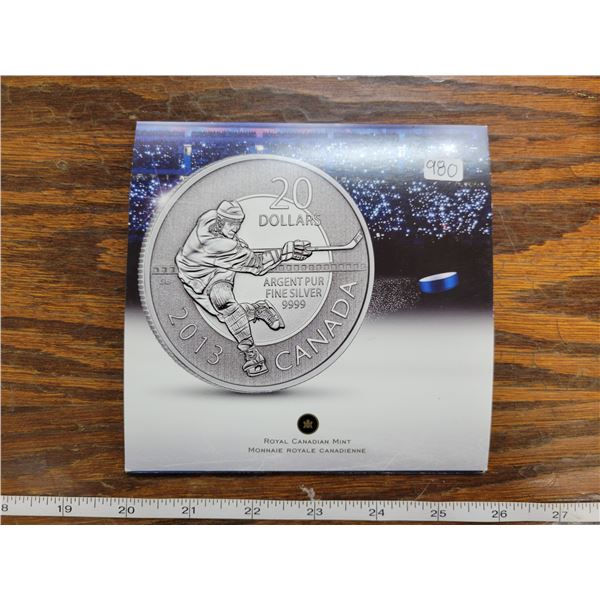 2013 Hockey Silver $20. .9999 pure silver. In folder of issue.