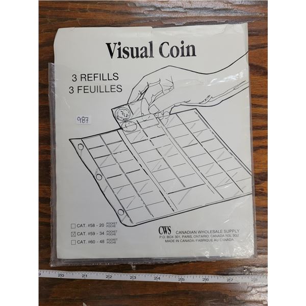 Visual Coin. 3 Refill 34 Pocket Pages, produced by Canadian Wholesale Supply.