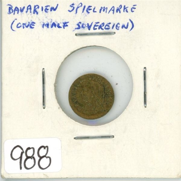 Bavaria, Germany Spielmarke Queen Victoria half sovereign. (A tiny coin made for children to play wi