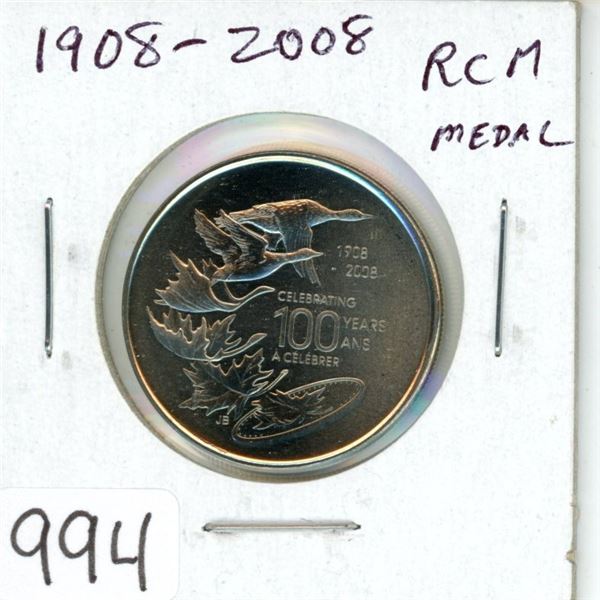2008 Royal Canadian Mint 100th Anniversary medal. Uncirculated.