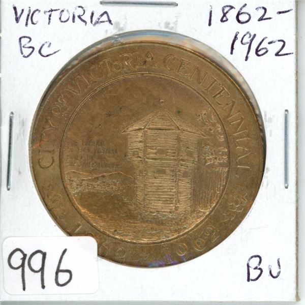 Victoria BC 1862 – 1962 Centennial of Victoria Trade Dollar. BC-3. BC’s 3rd Trade Dollar. BU.