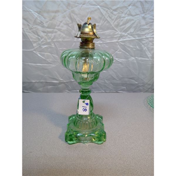 Green depression glass lamp