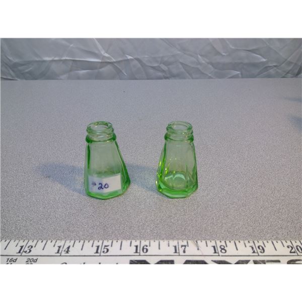 Green depression glass salt and pepper, no lids