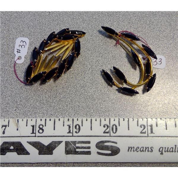 Gold tone and black rhinestone broaches (2)