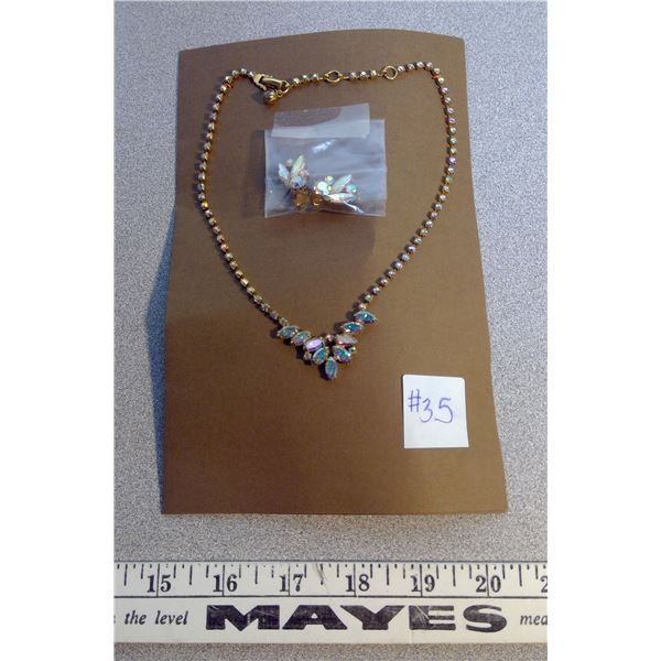 Aurora Borealis Necklace and clip earring set, unmarked Sherman