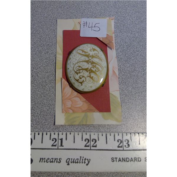 45. Porcelain monogrammed broach “KC”, c-clasp