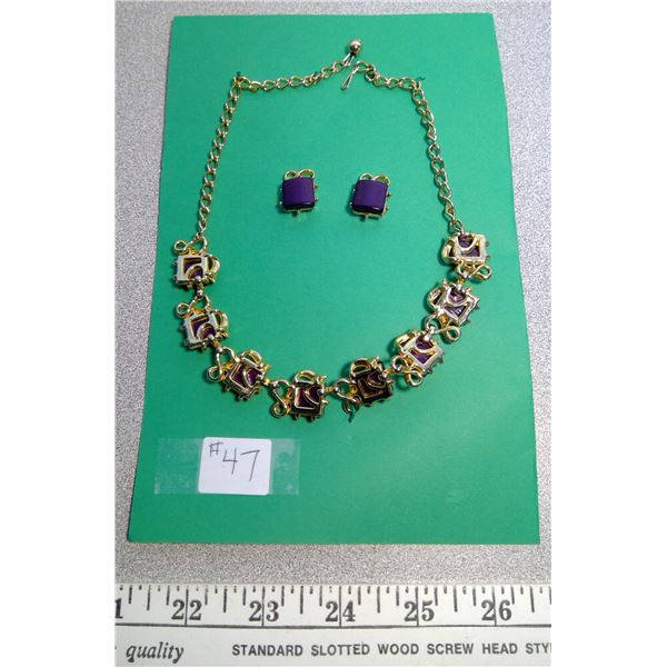 47. Purple Thermoset necklace and clip earrings set