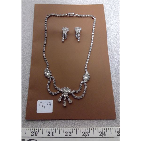 49. Festoon rhinestone necklace with clip earrings