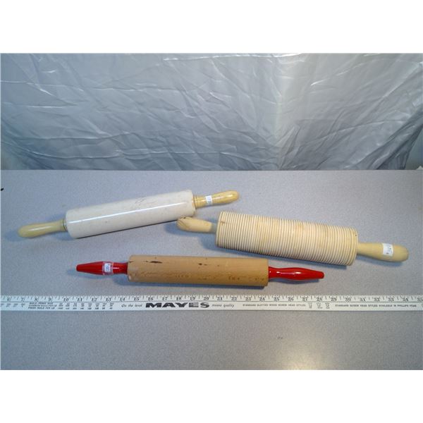 380. Lot of rolling pins, 2 wood, one marble