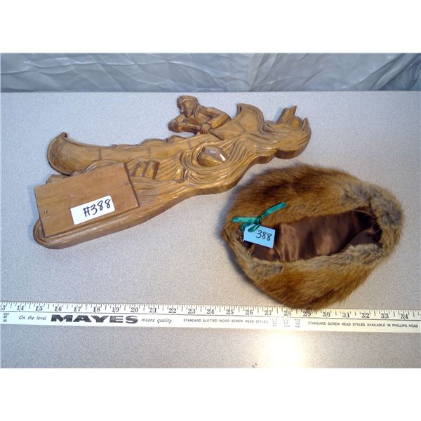 388. Courier de bois wood carving and muskrat cap