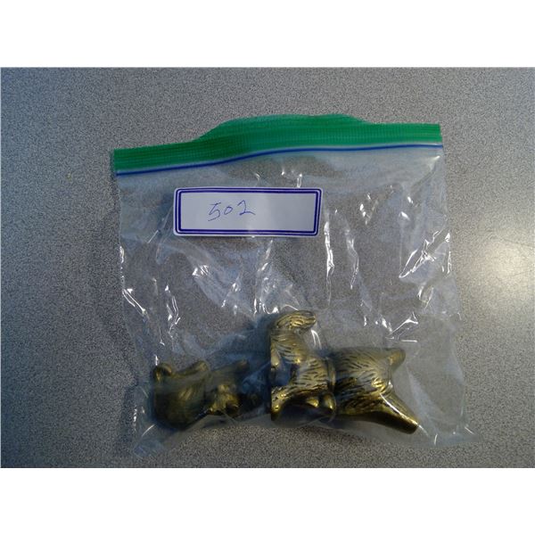 2 Small Brass Cat Statues