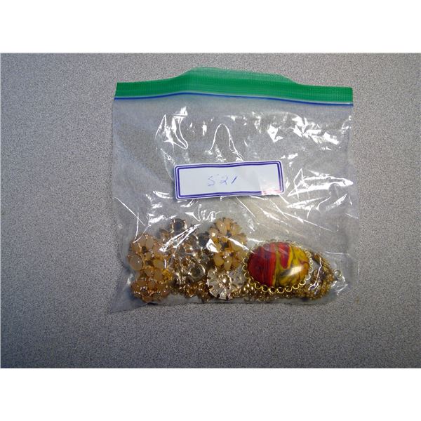 Costume Jewelry Necklace, 2 Brooches