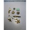 Image 2 : Assorted Brooches & Pins, Ring w/ green Stone & Clock Pendant