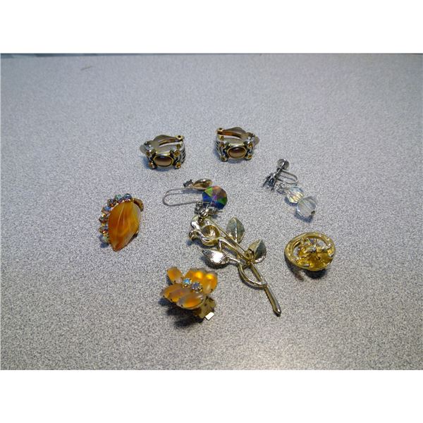 Lot of Clip-on Earrings & Rose Pin