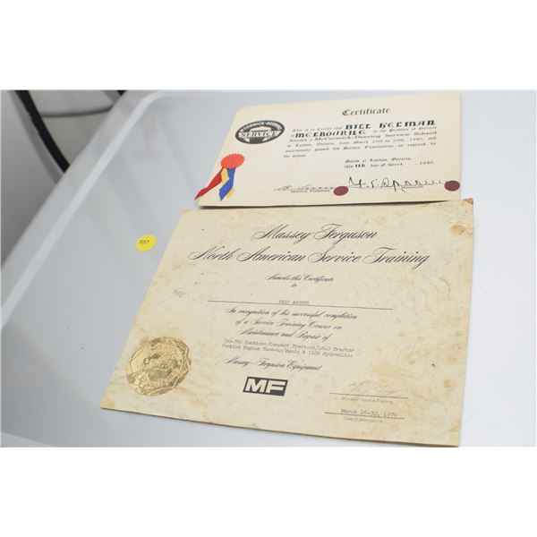 Massey Ferguson - McCormick Deering Certificates