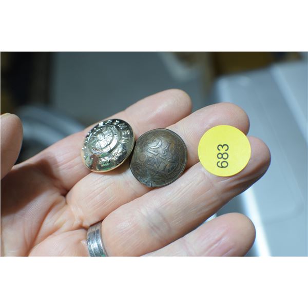 1941 2 1/2 Cent Coin & Frontier Police Button