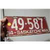 Image 1 : 1934 Saskatchewan License Plate