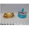 Image 1 : Yellow Glass Ash Tray & Baby Blue Smoke-less Metal Ash Tray