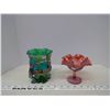 Image 1 : 2 Carnival Glass Candy Dishes, Pink & Green