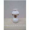 Image 1 : Milk Glass Oil Lamp w/ Chimney, Chimney Damaged