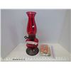 Image 1 : Red Glass Oil Lamp w/ Chimney, 4 Opened Packs Mantle