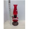 Image 2 : Red Glass Oil Lamp w/ Chimney, 4 Opened Packs Mantle