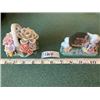 Image 1 : LOT OF 2 BONE CHINA VINTAGE ORNAMENTS. BASKET OF FLOWERS AND MOM, I LOVE YOU BUNCHES.