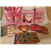 Image 1 : VALENTINE TEACHER COLLECTION…5 PKGS OF VALENTINE THEME STICKERS, NOTEBOOK, ERASERS, MINI STAMP SET, 