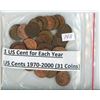 Image 1 : US Cents 1970-2000(31 Coins), 1 For each year