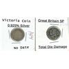 Image 1 : Lot of 2 - Silver Victoria Coin (no date), Great Brittain 5P Total Die Damage