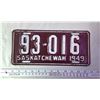 Image 1 : 1949 Sask License Plate