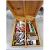 Image 1 : WOODEN BOX OF VARIOUS RAILWAY PINS, BUTTONS & BADGES