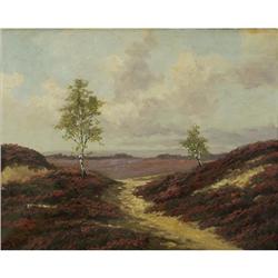 ANTIQUE OIL PAINTING ENGLISH SCHOOL HEATHER FIELDS