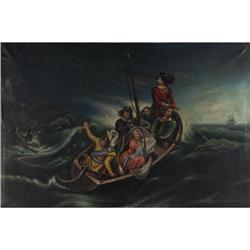 OIL PAINTING ENGLISH PURITANS ESCAPING TO AMERICA