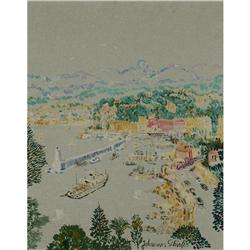 OIL PAINTING JOHANNES SCHIEFER EUROPEAN PORT