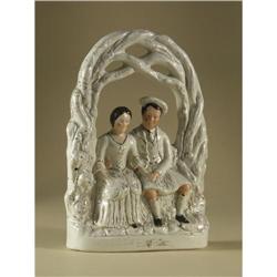 STAFFORDSHIRE FIGURAL:  MAN & WOMAN UNDER ARBOR