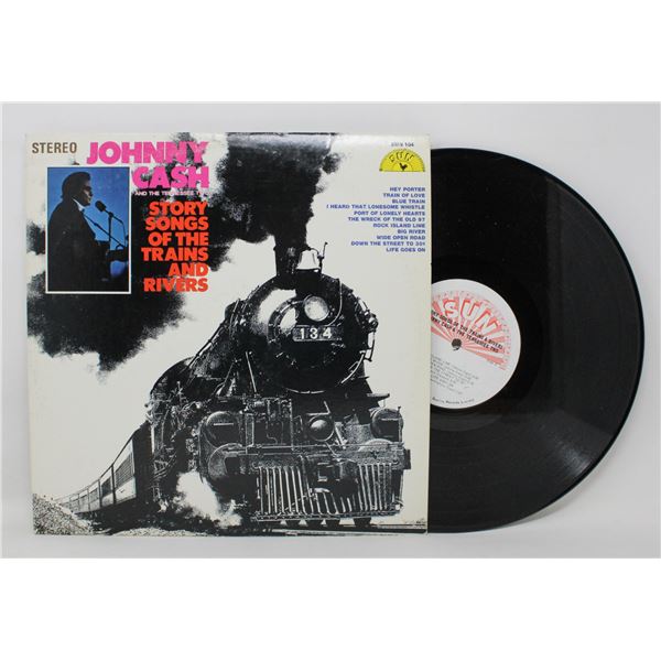 JOHNNY CASH STORY SONGS OF TRAINS ON SUN LP