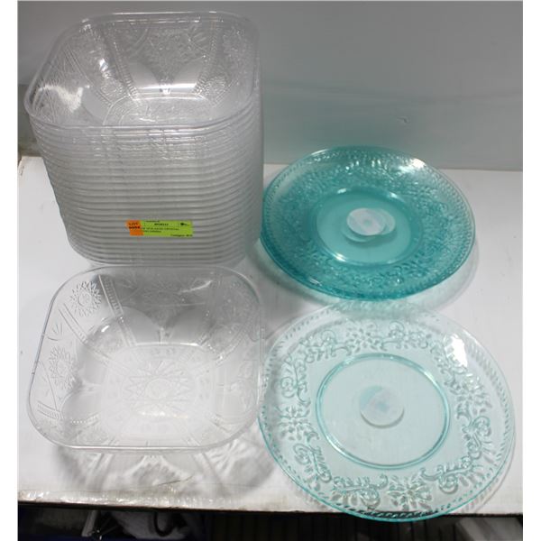 LOT OF 29 PLASTIC CRYSTAL SERVING DISHES