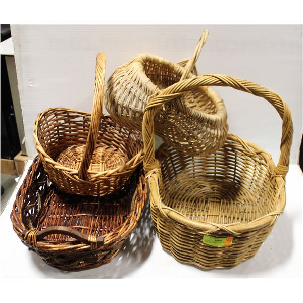 LOT OF 4 ASSORTED WICKER BASKETS