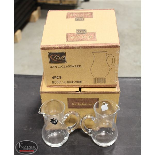 TWO CASES OF 4 NEW  MINI PITCHERS