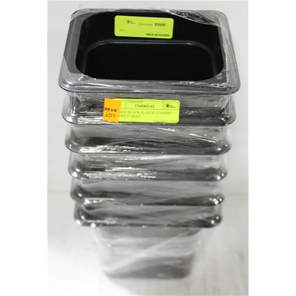 1/6 SIZE BLACK PLASTIC CAMBRO INSERT 6" DEEP