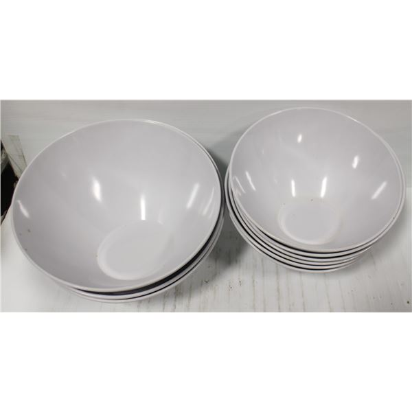 LOT OF 9 ASSORTED MELAMINE WHITE PASTA BOWLS