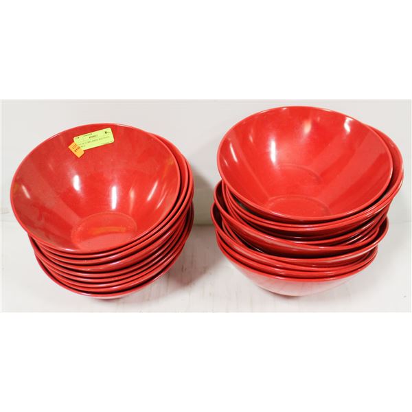 LOT OF 21 MELAMINE RED PASTA BOWLS