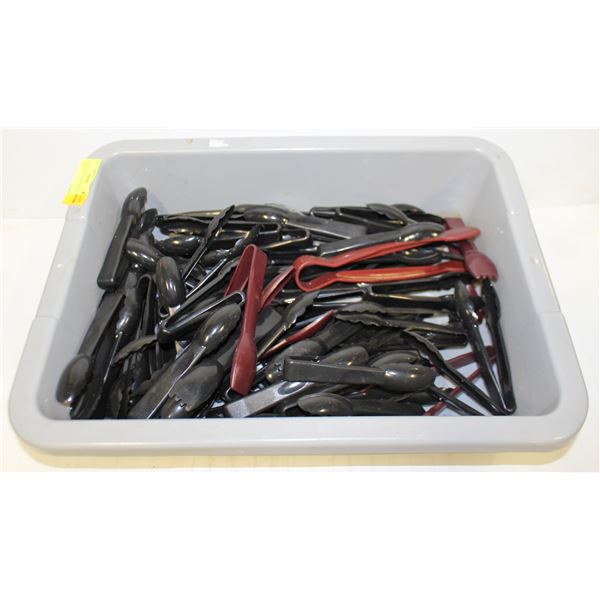 BUS BIN WITH ASSORTED PLASTIC TONGS