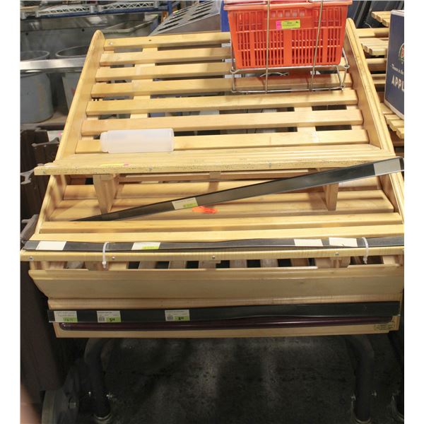 3 TIER WOODEN GROCERY DISPLAY CART ON CASTORS