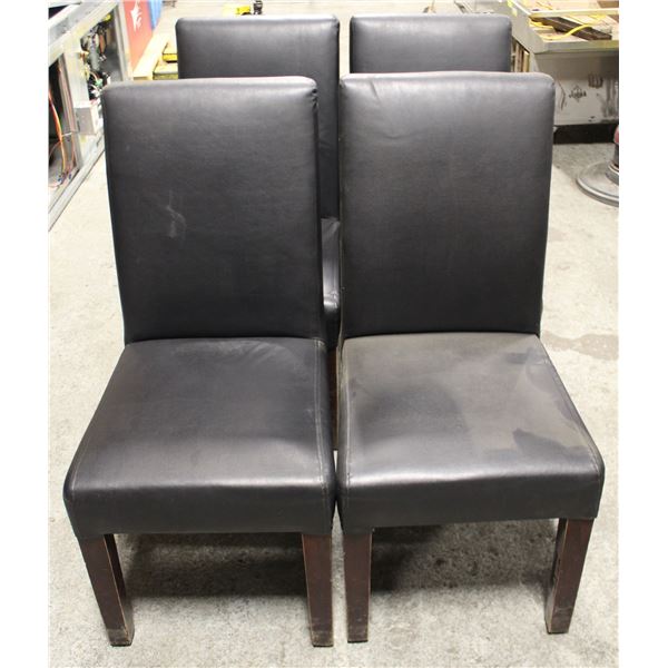 LOT OF 4 BLACK LEATHERETTE DINNING CHAIRS