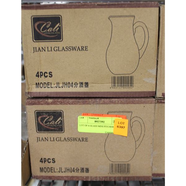 LOT OF 6 GLASS MINI PITCHERS