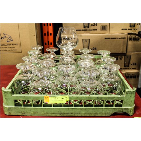 RACK WITH 20 BRANDY SNIFTER COGNAC GLASSES
