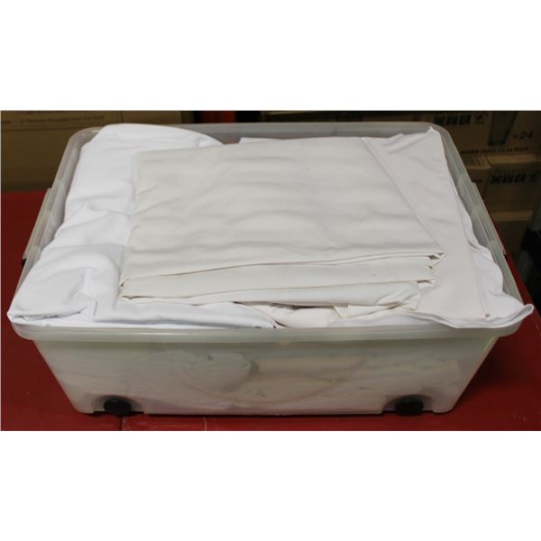 TOTE OF 10 ASSORTED WHITE TABLE CLOTHS