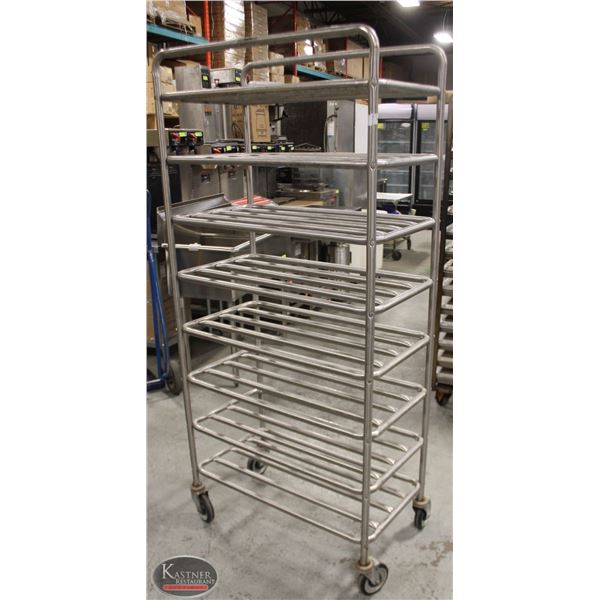 8 TIER TUBULAR RACK ON CASTORS